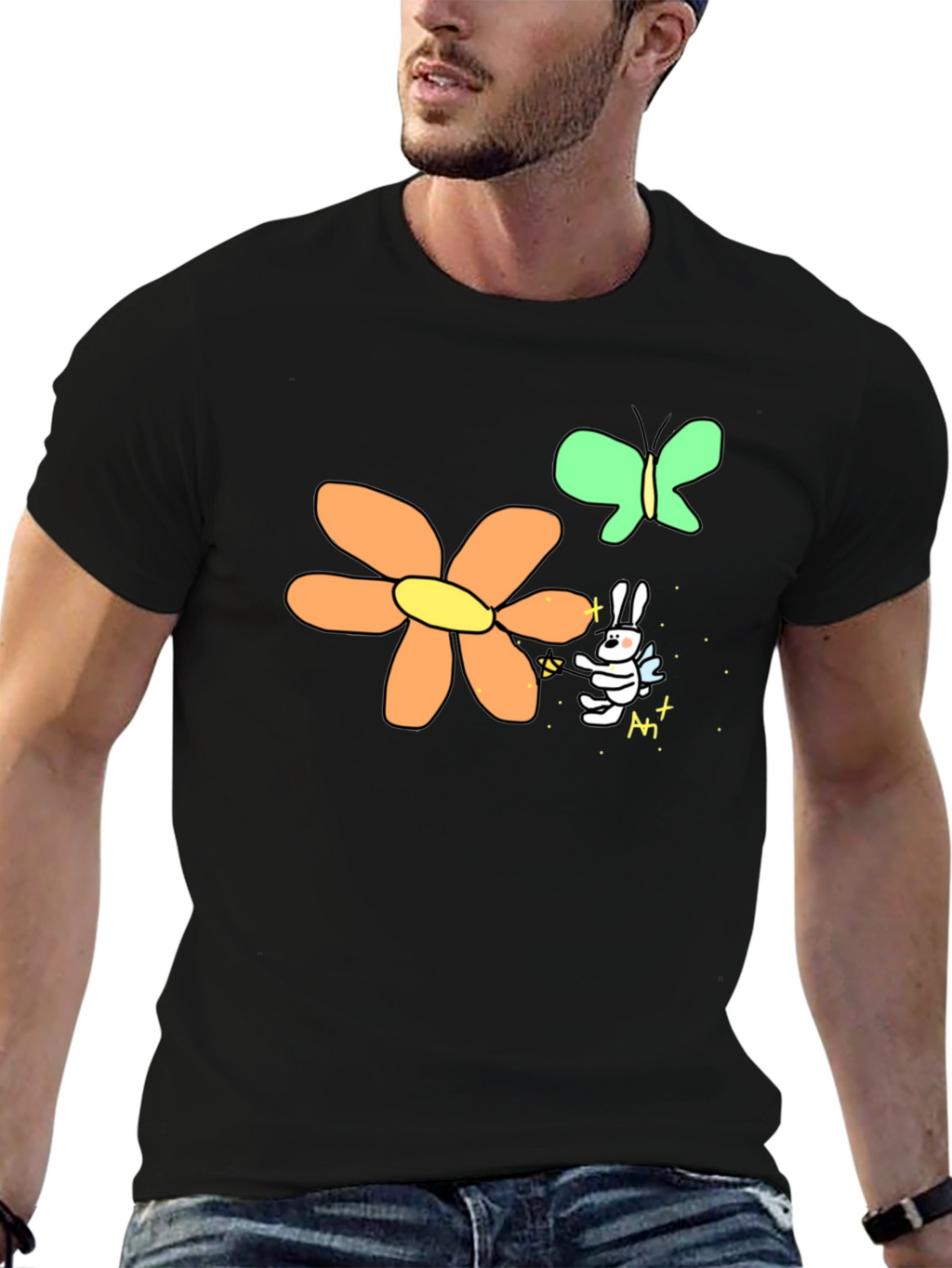 Mens Black Graphic Tee - Bunny Fairy
