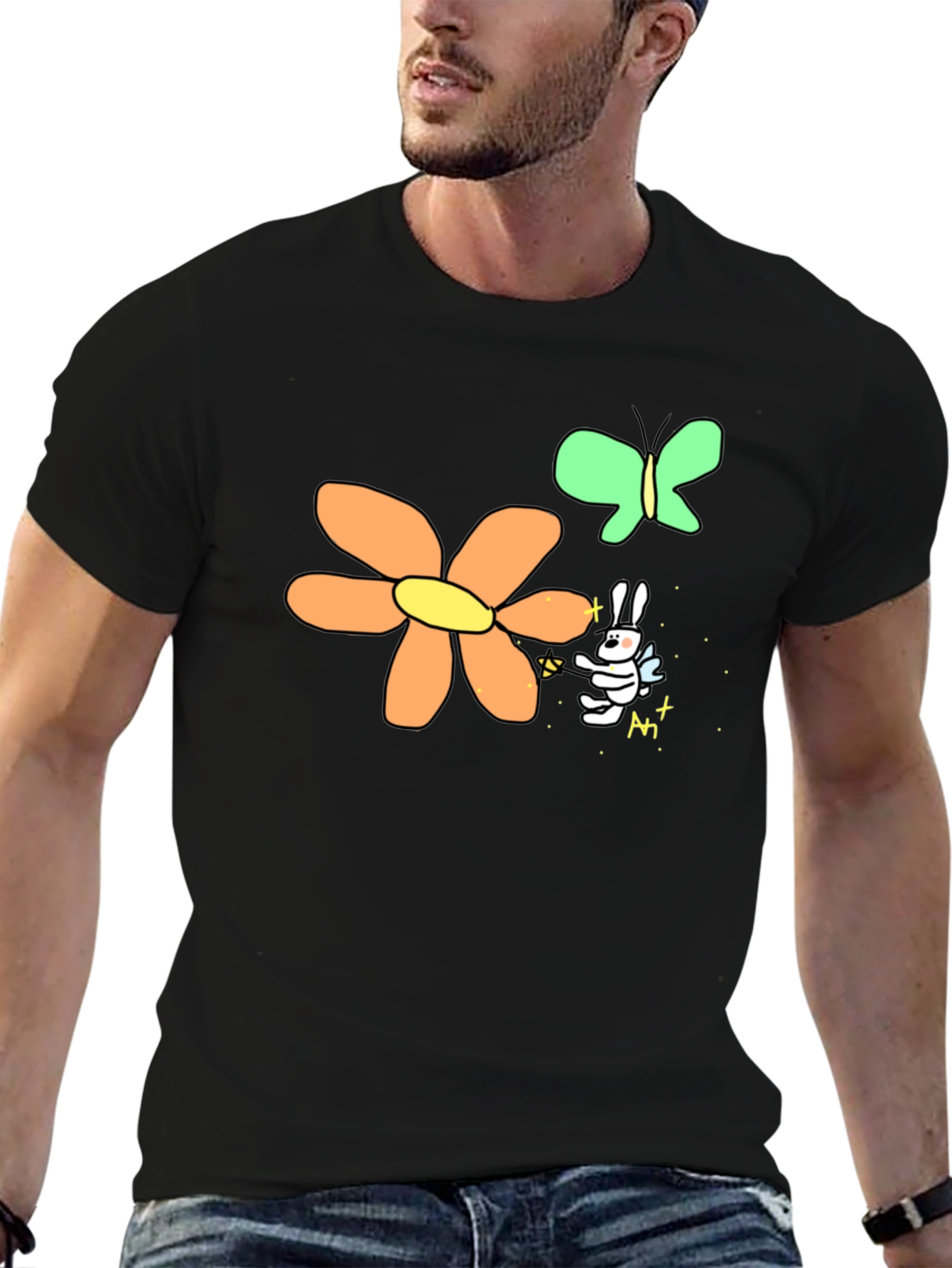 Mens Black Graphic Tee - Bunny Fairy