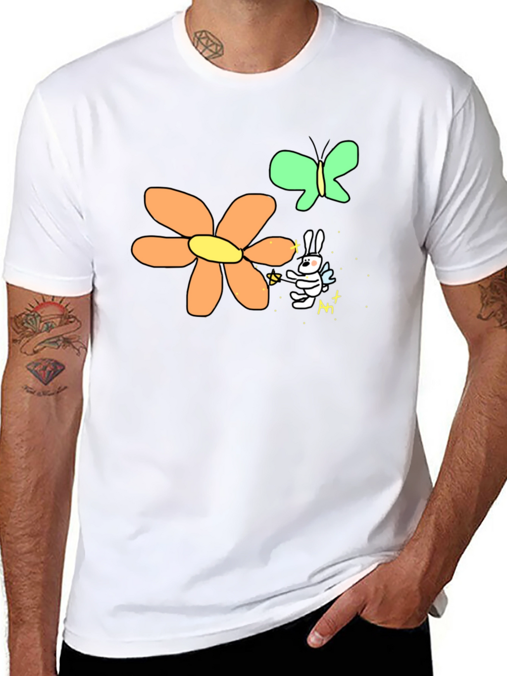Mens Black Graphic Tee - Bunny Fairy