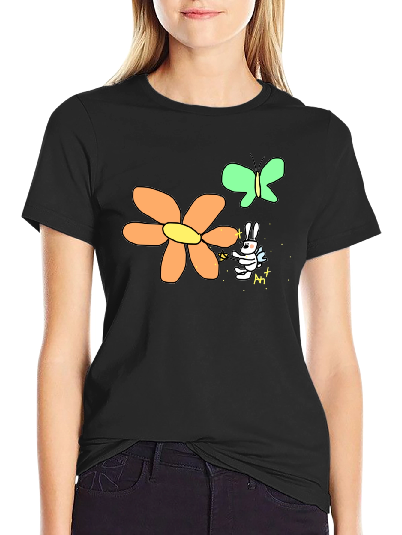Mens Black Graphic Tee - Bunny Fairy