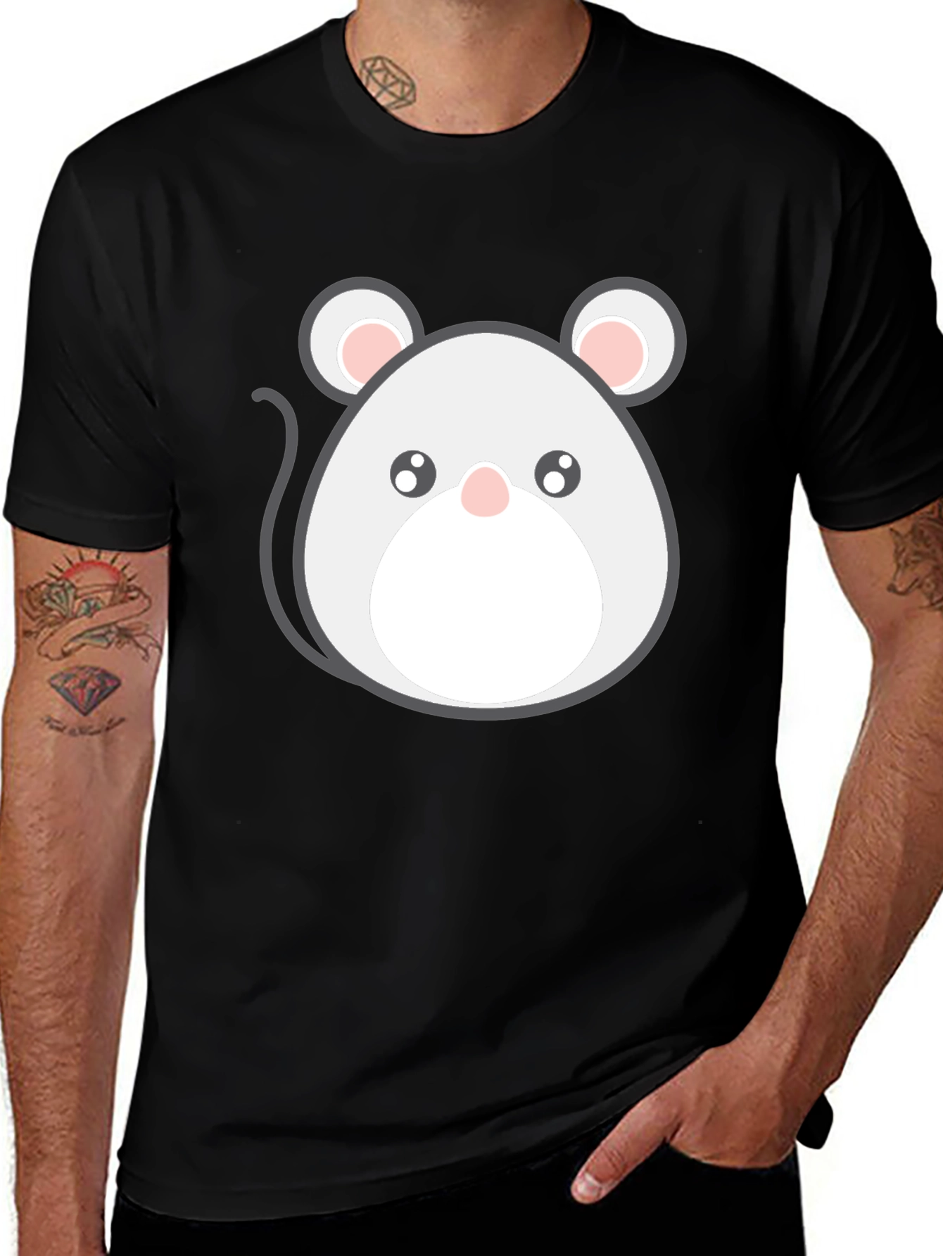 Cute Cartoon Mouse Graphic Tee - Black