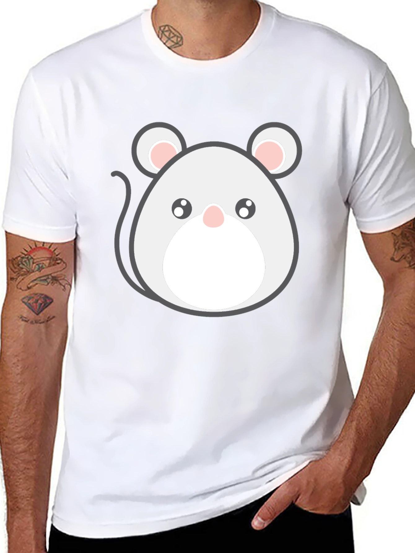 Cute Cartoon Mouse Graphic Tee - Black