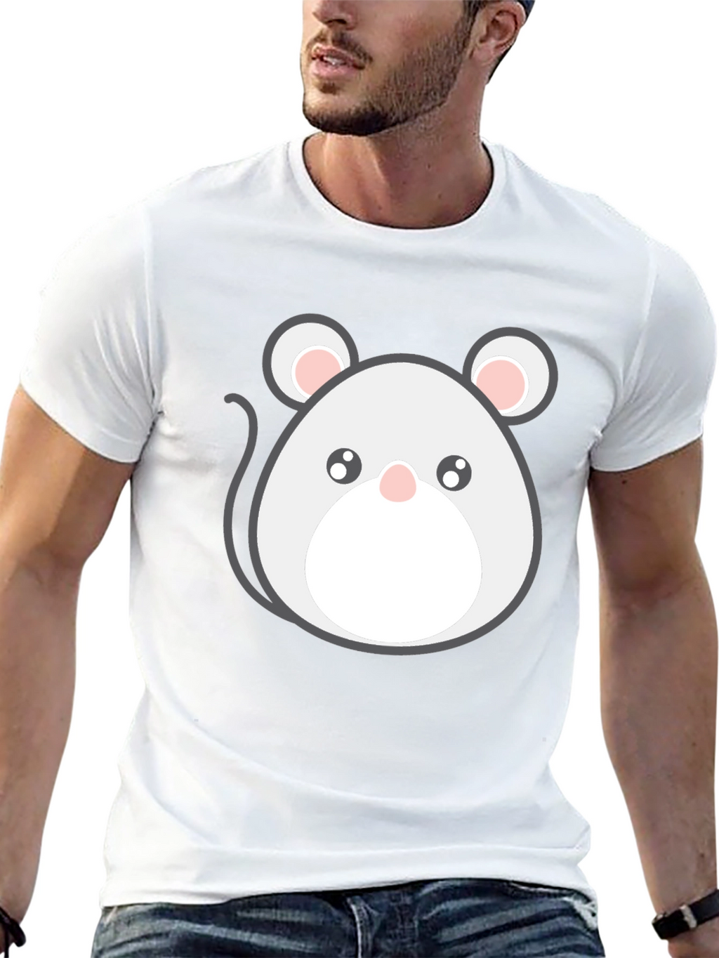 Cute Cartoon Mouse Graphic Tee - Black