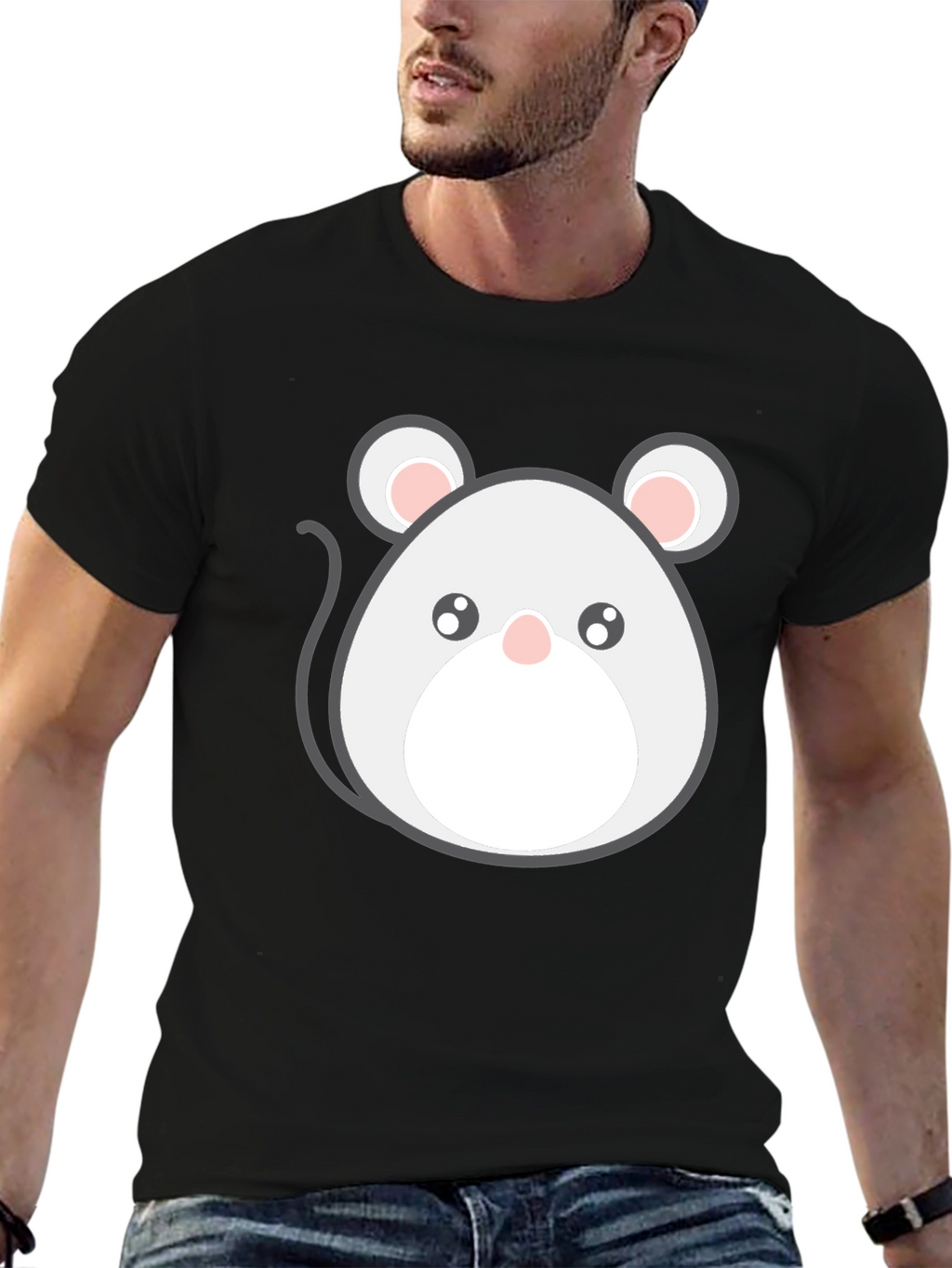 Cute Cartoon Mouse Graphic Tee - Black