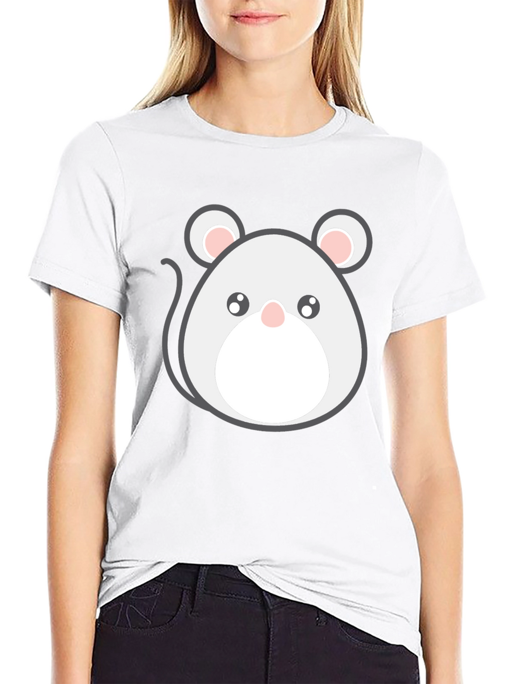 Cute Cartoon Mouse Graphic Tee - Black