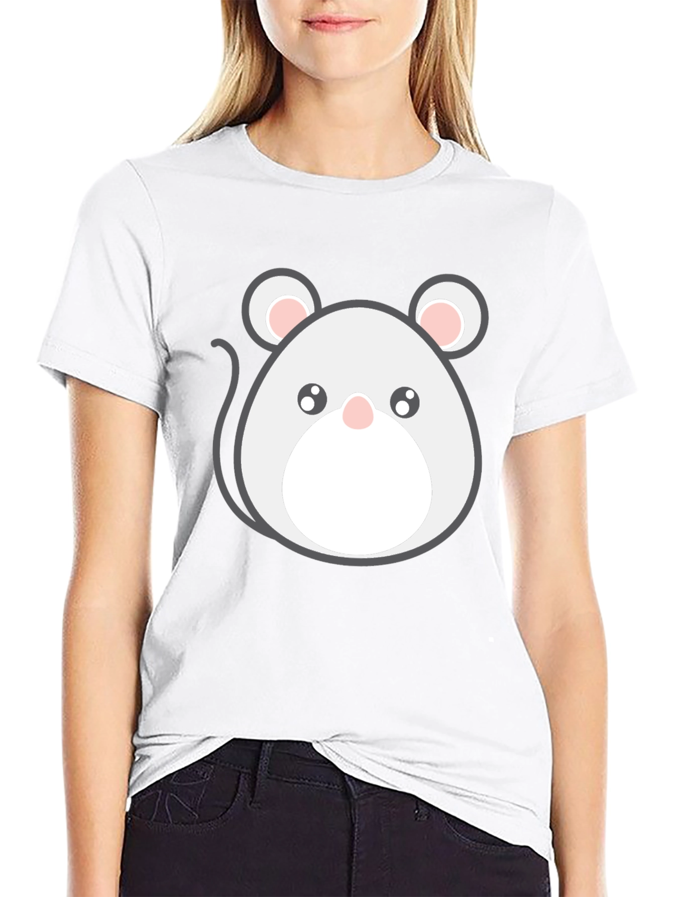 Cute Cartoon Mouse Graphic Tee - Black