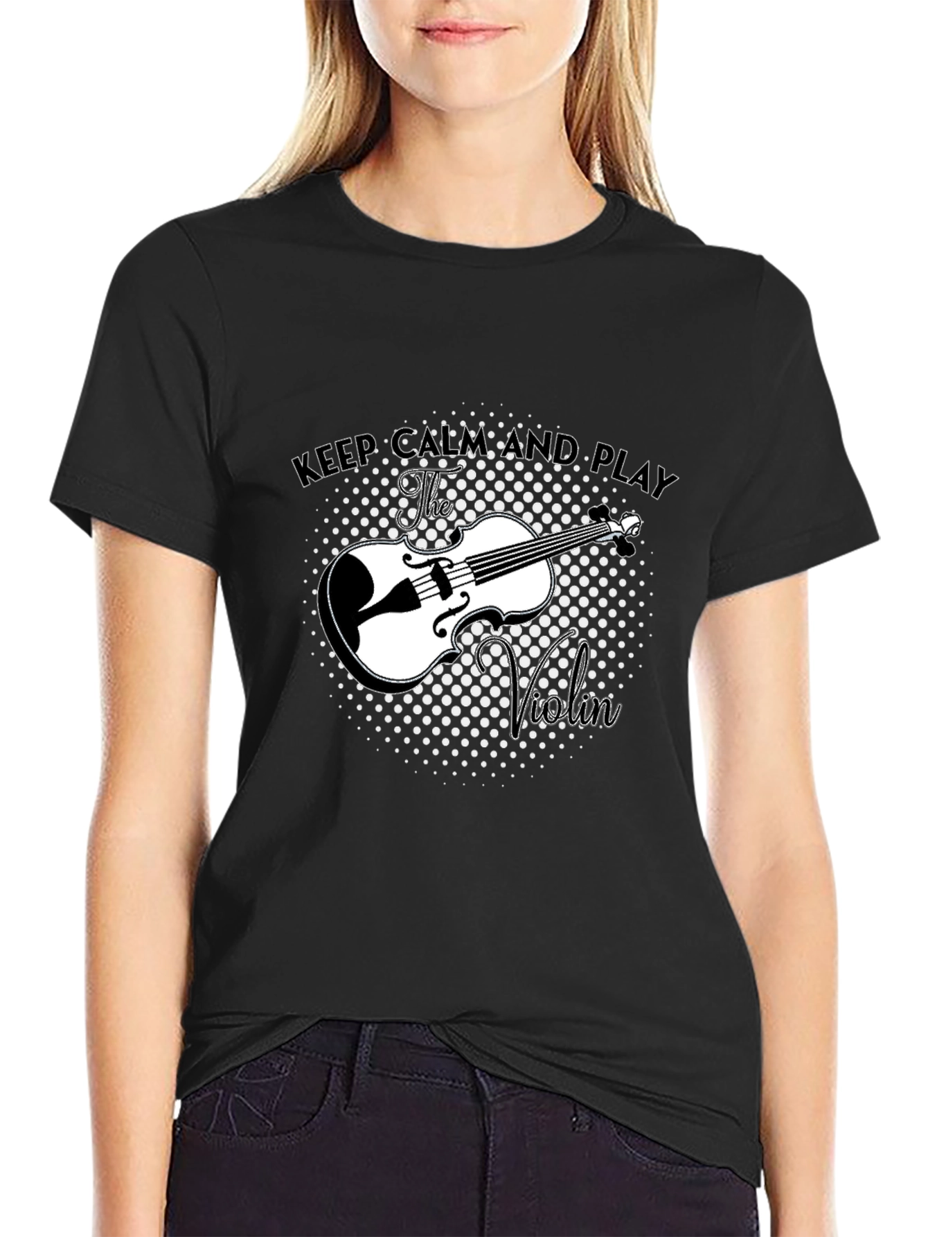 Keep Calm and Play Violin Black T-Shirt
