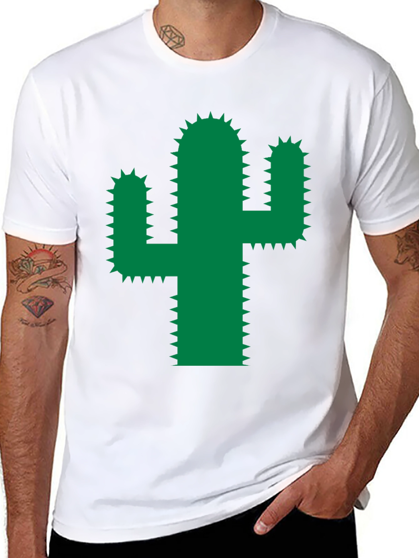 Cactus Graphic Tee - Trendy Green Desert Plant Shirt
