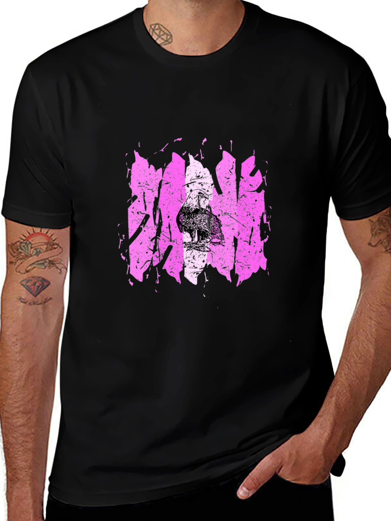 Distressed Pink Graphic Tee - Mens Black T-Shirt