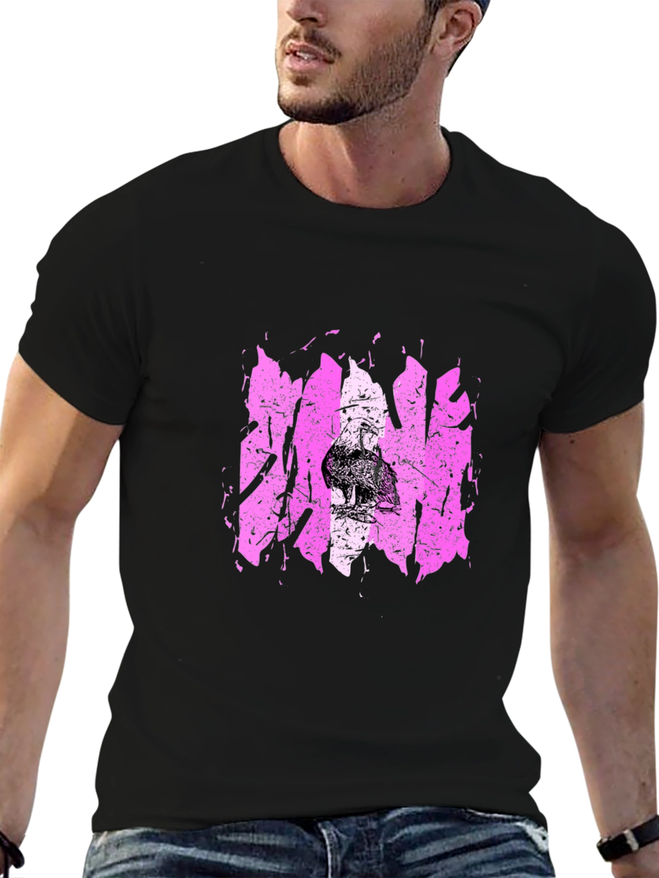 Distressed Pink Graphic Tee - Mens Black T-Shirt