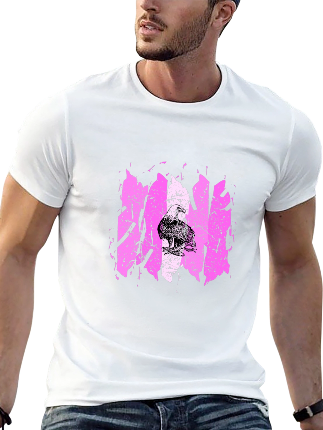 Distressed Pink Graphic Tee - Mens Black T-Shirt