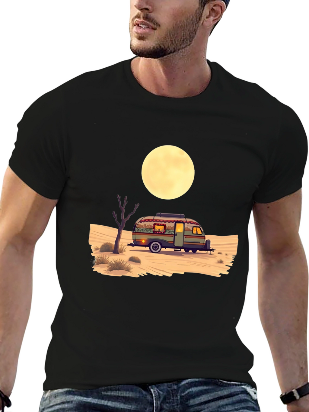 Desert Camper Graphic Tee - Black Cotton T-Shirt