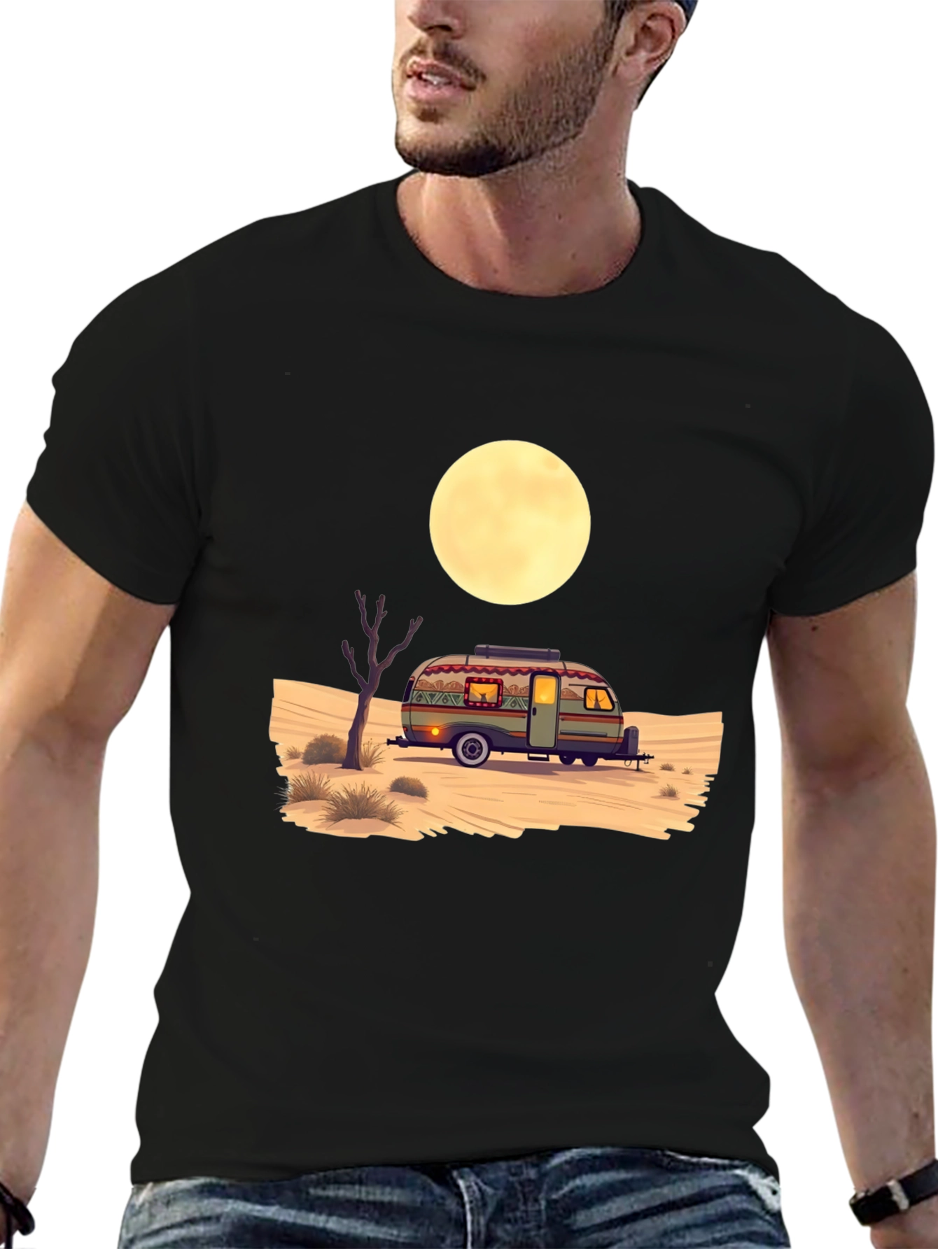 Desert Camper Graphic Tee - Black Cotton T-Shirt