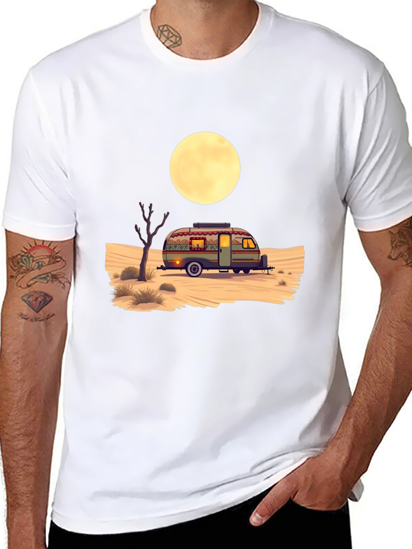 Desert Camper Graphic Tee - Black Cotton T-Shirt