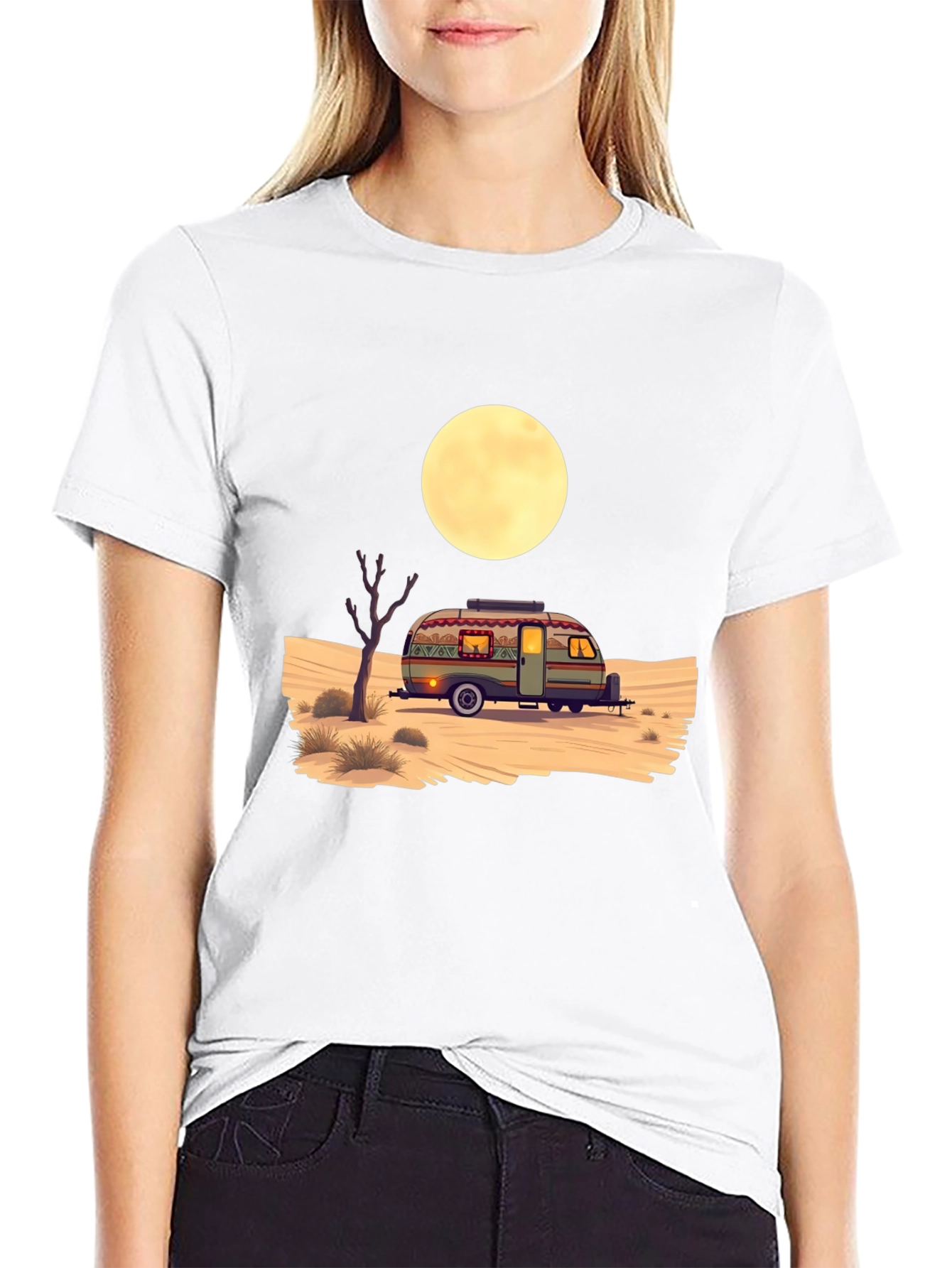 Desert Camper Graphic Tee - Black Cotton T-Shirt