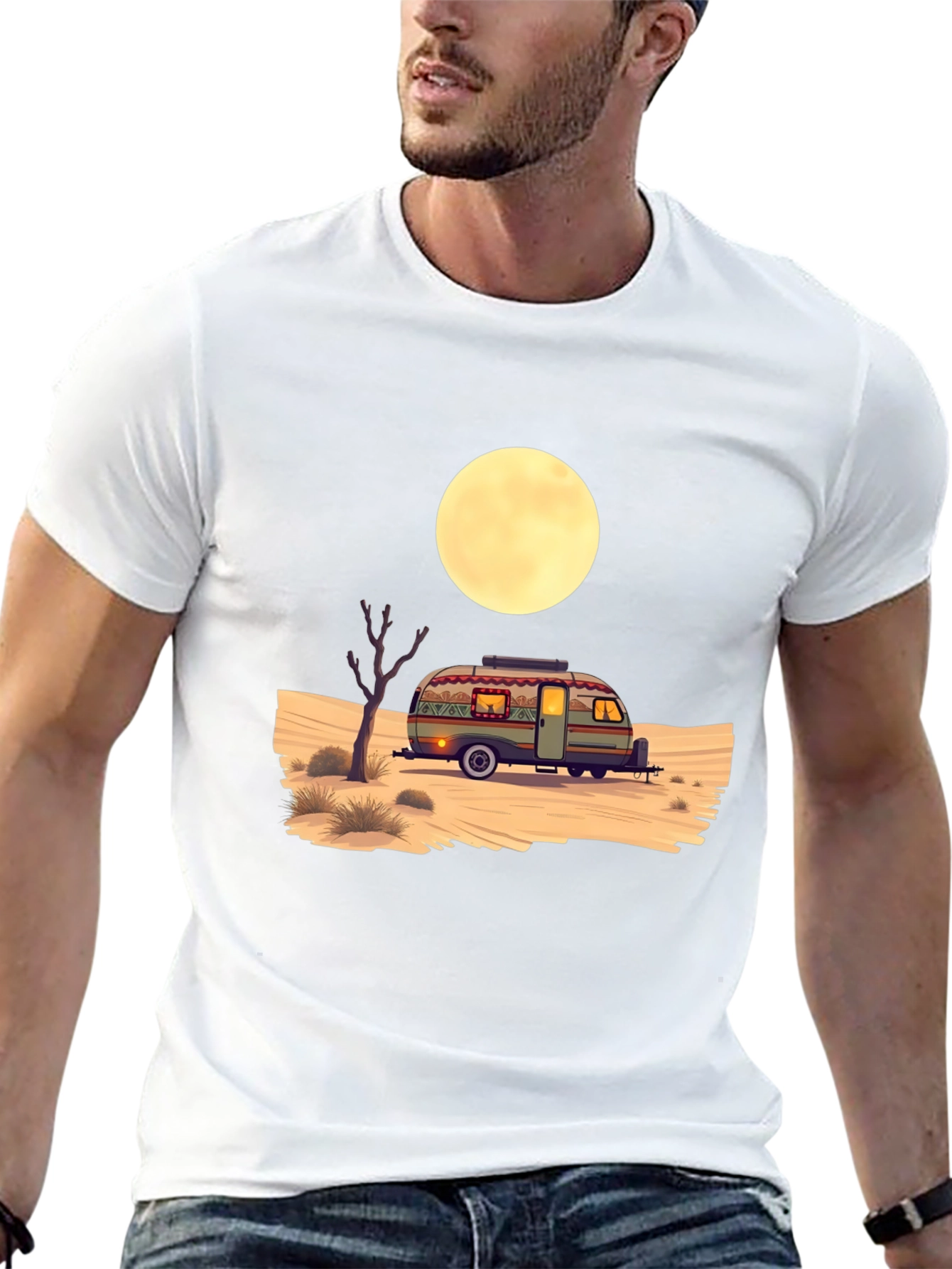 Desert Camper Graphic Tee - Black Cotton T-Shirt