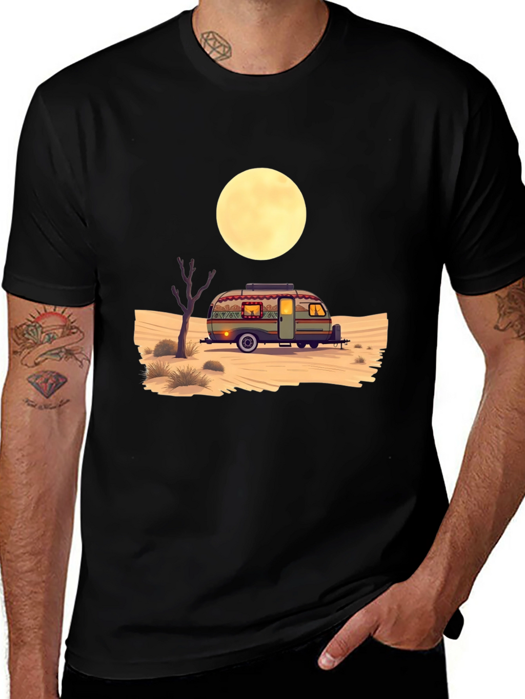 Desert Camper Graphic Tee - Black Cotton T-Shirt
