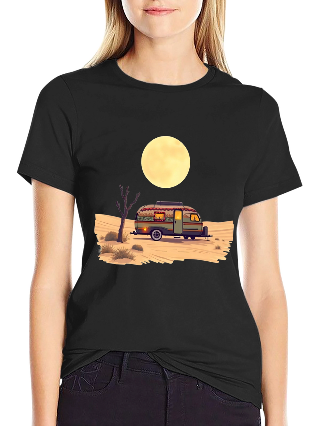 Desert Camper Graphic Tee - Black Cotton T-Shirt