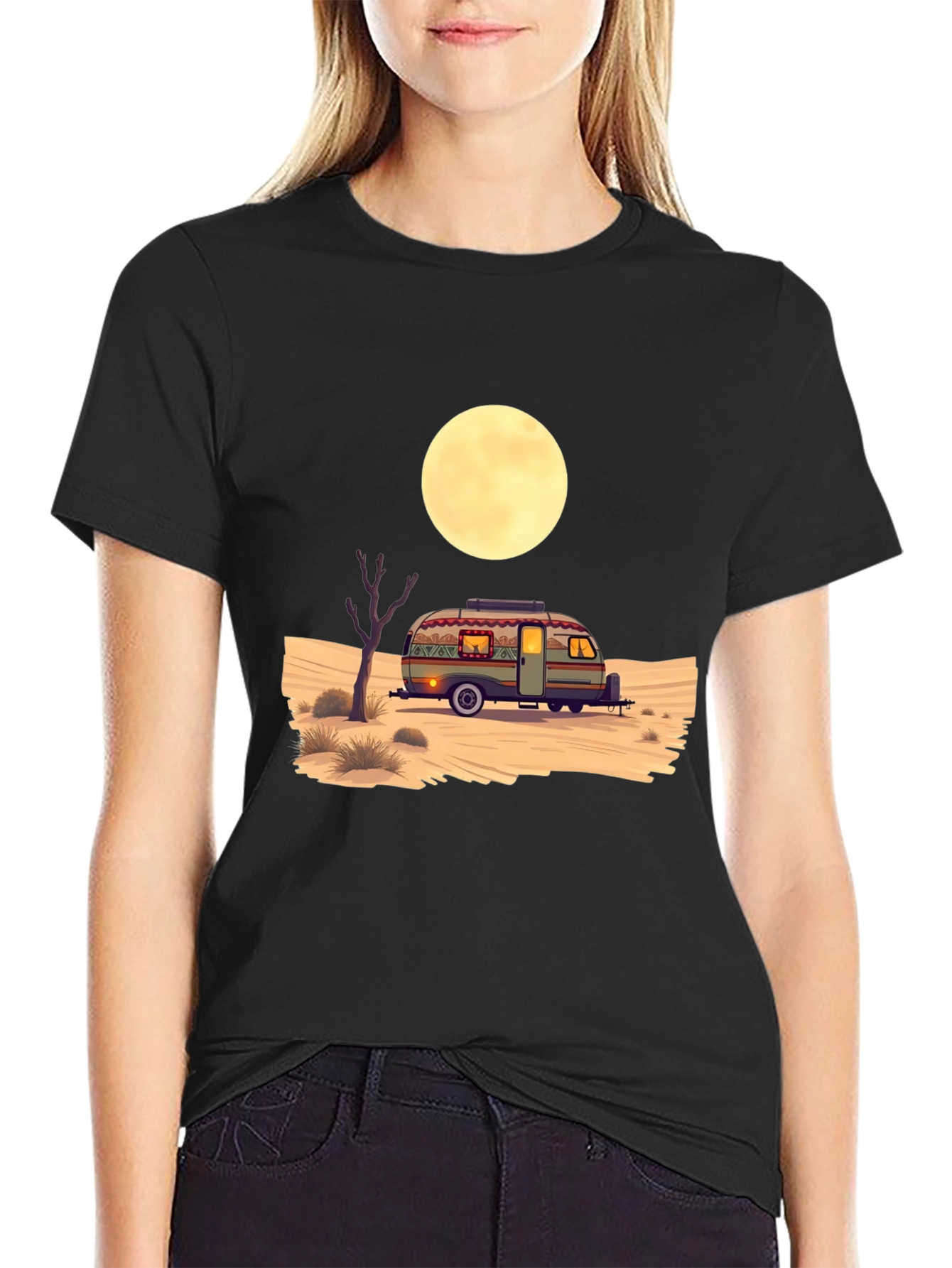 Desert Camper Graphic Tee - Black Cotton T-Shirt
