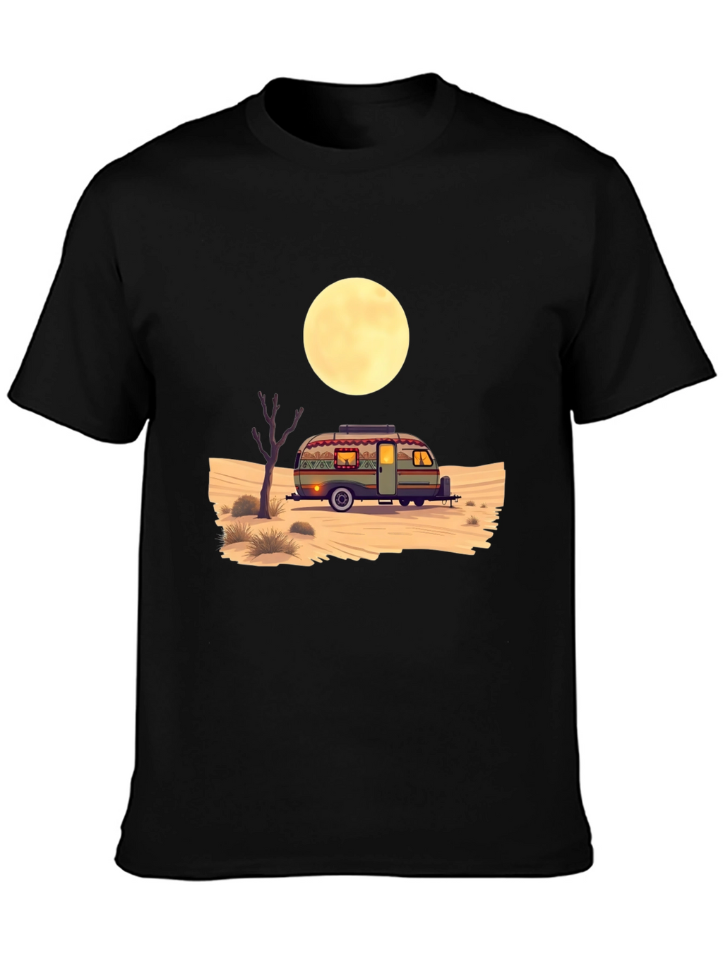 Desert Camper Graphic Tee - Black Cotton T-Shirt