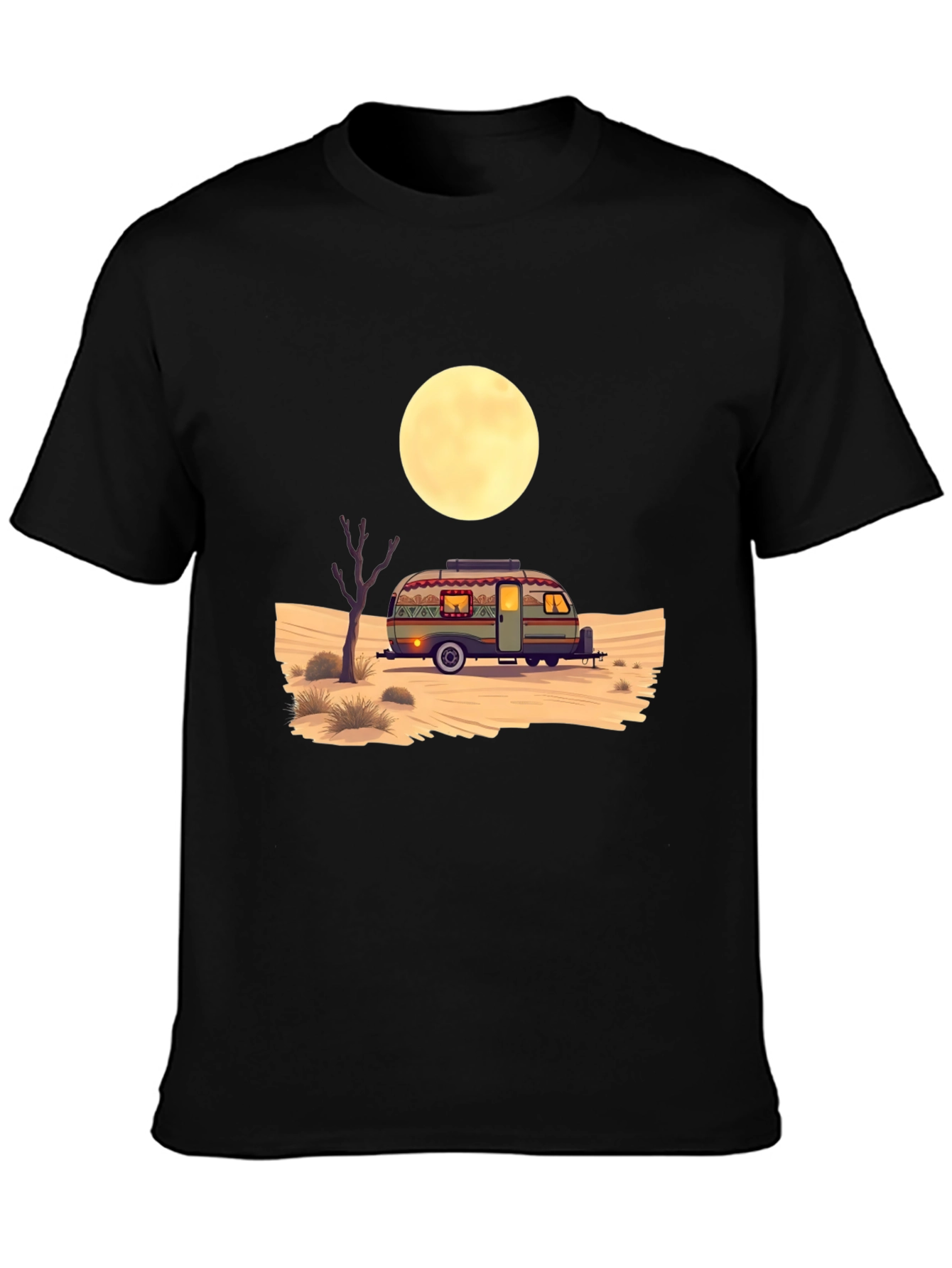 Desert Camper Graphic Tee - Black Cotton T-Shirt