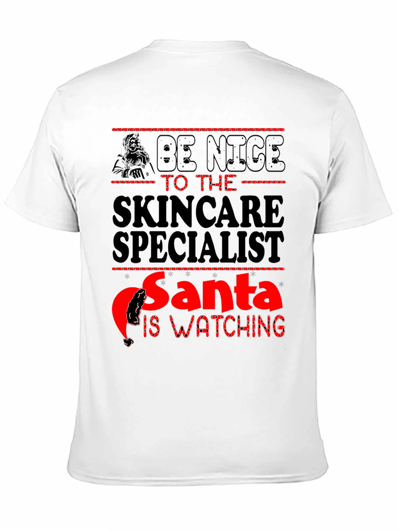 Skincare Specialist Santa Watching Black T-Shirt