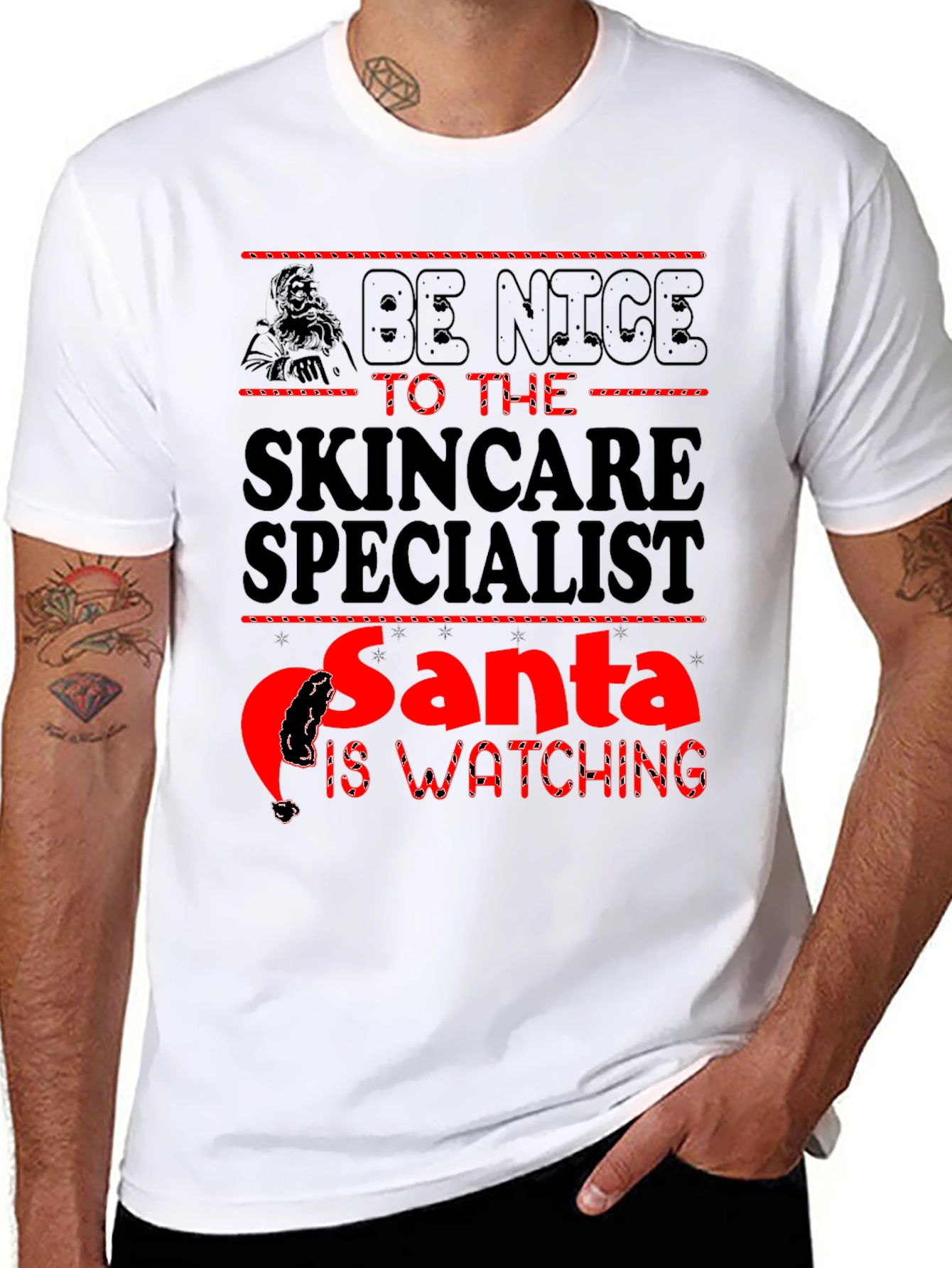 Skincare Specialist Santa Watching Black T-Shirt