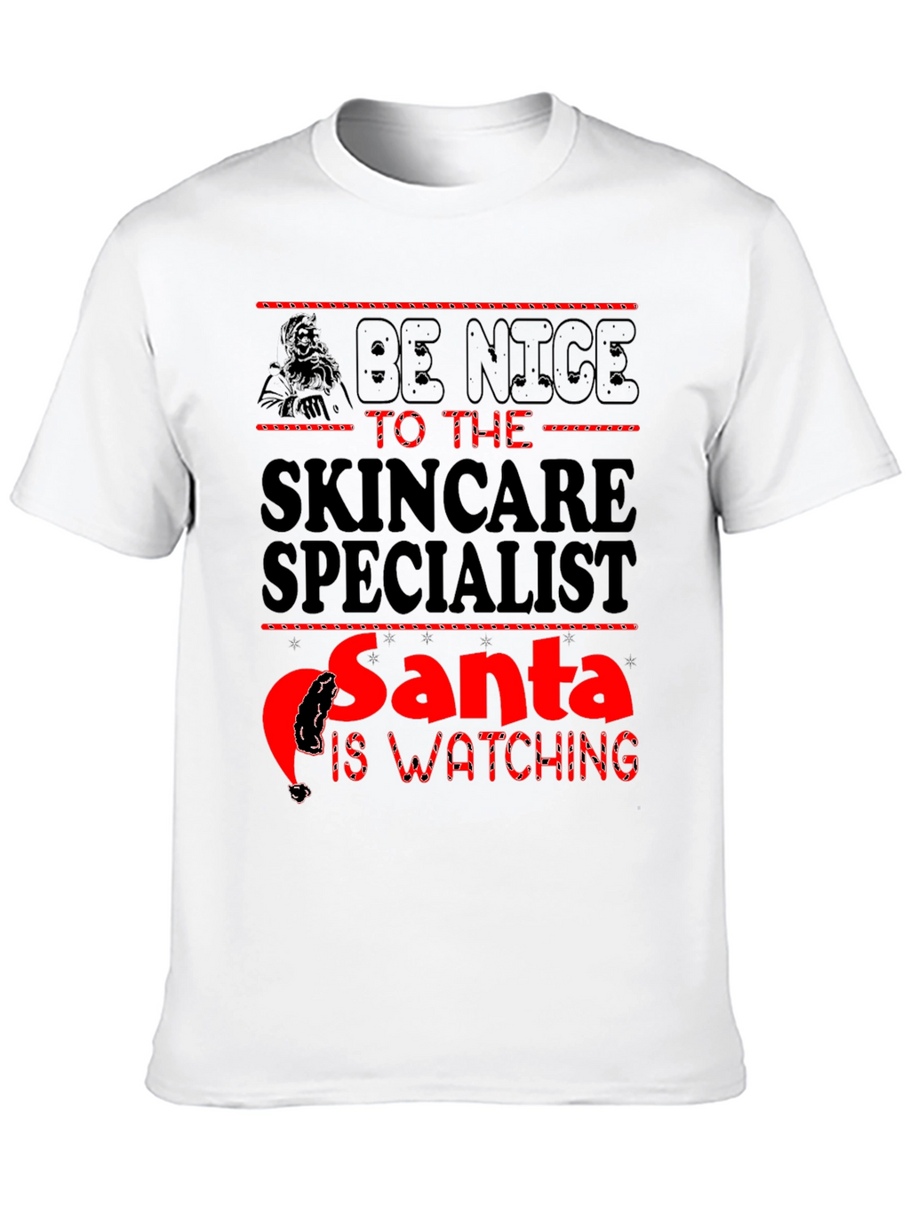 Skincare Specialist Santa Watching Black T-Shirt