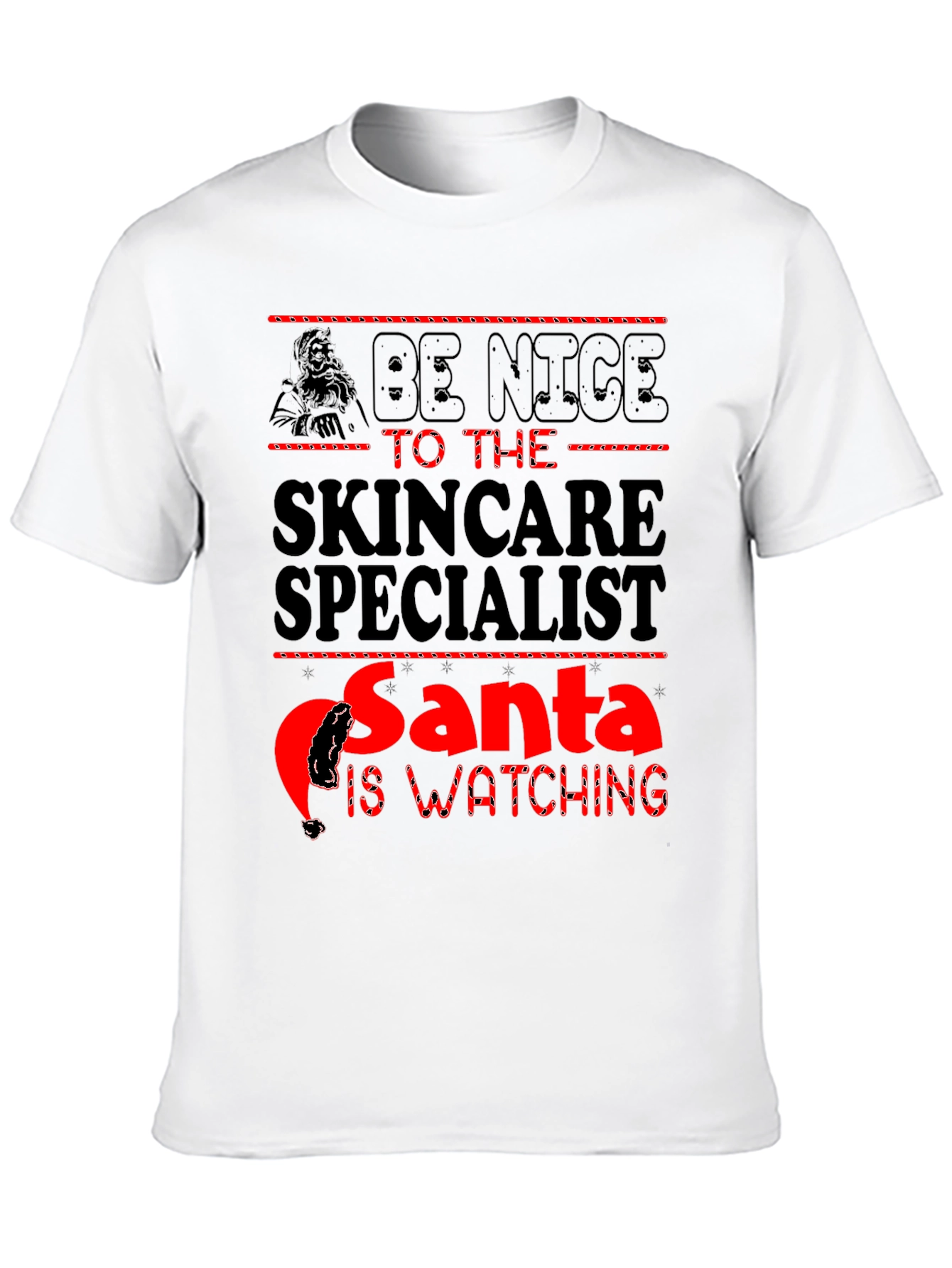 Skincare Specialist Santa Watching Black T-Shirt