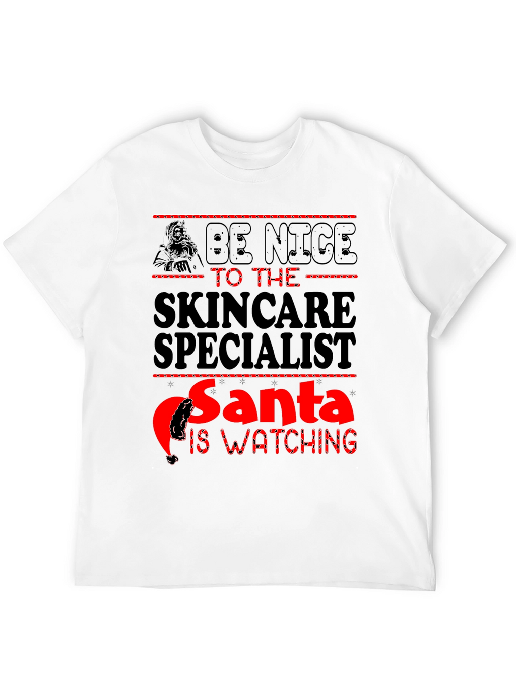 Skincare Specialist Santa Watching Black T-Shirt