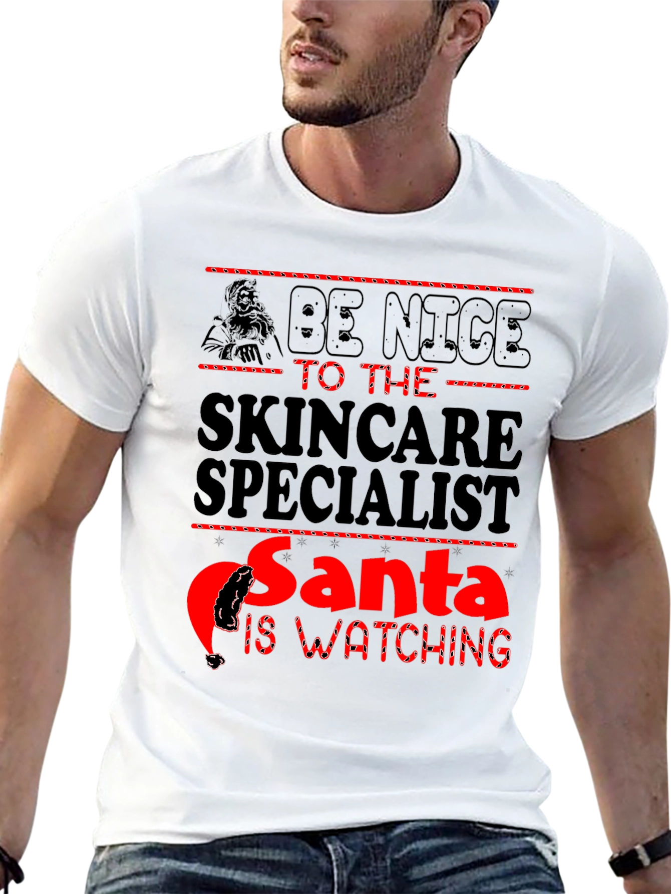 Skincare Specialist Santa Watching Black T-Shirt