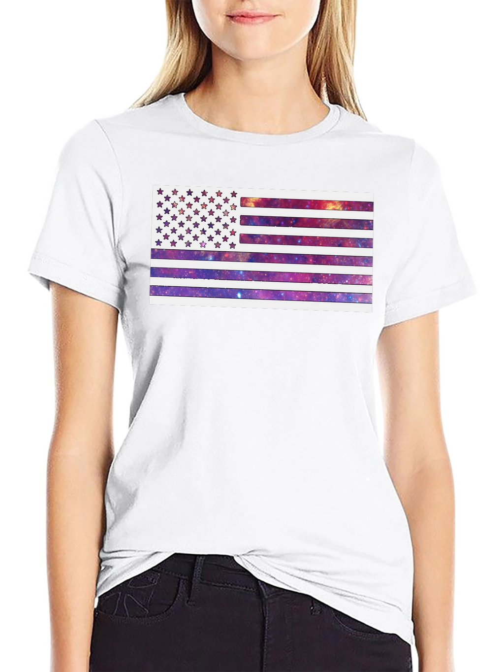 Galaxy American Flag Graphic Tee - Black