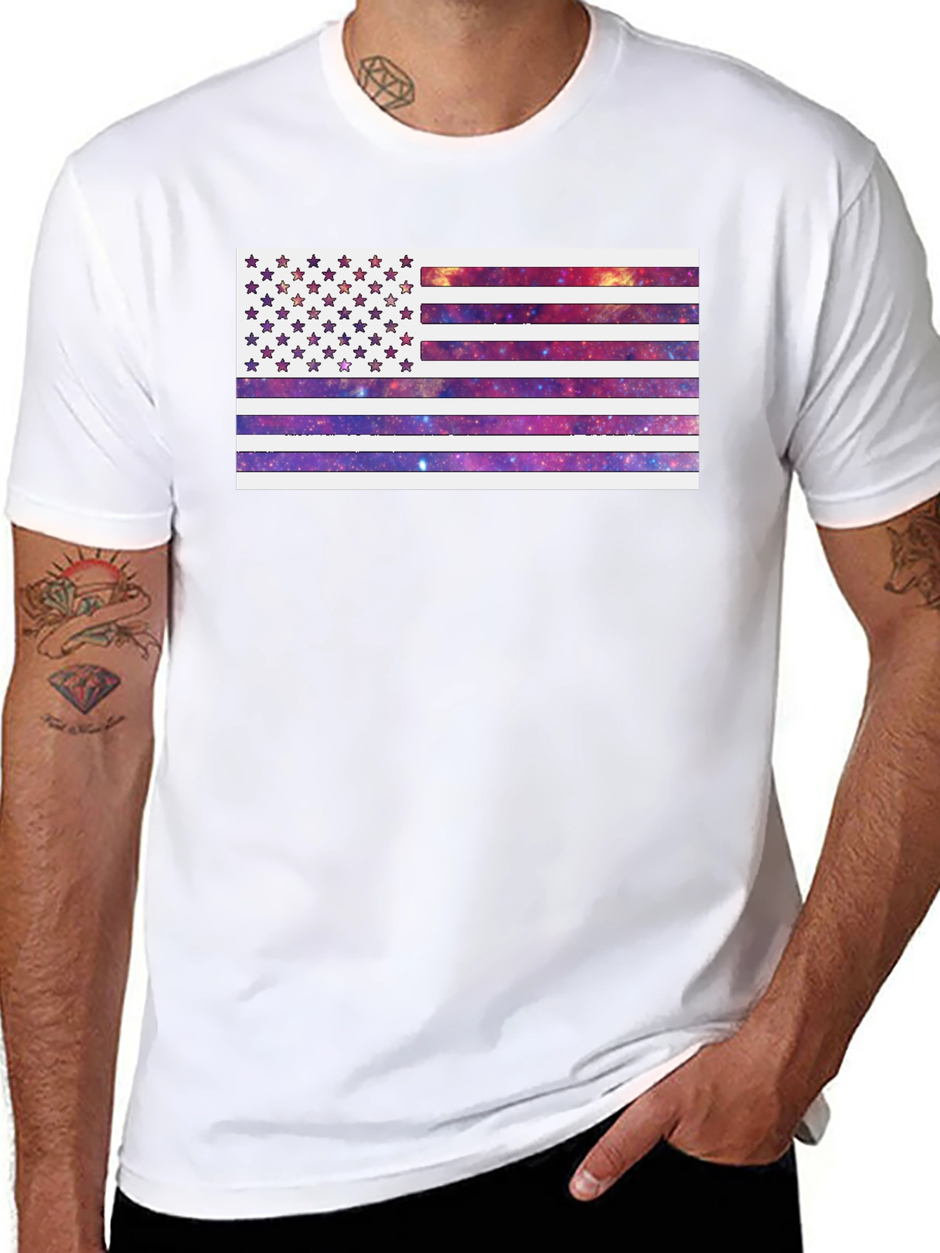 Galaxy American Flag Graphic Tee - Black