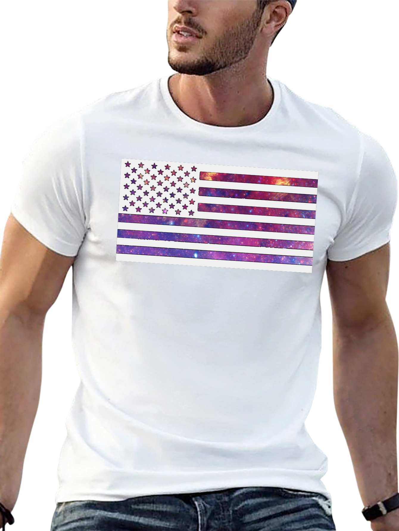 Galaxy American Flag Graphic Tee - Black