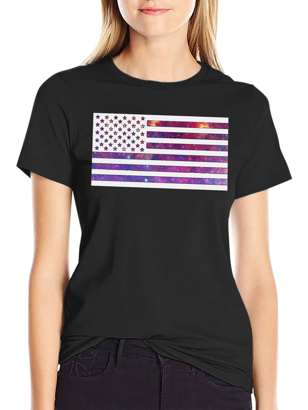 Galaxy American Flag Graphic Tee - Black