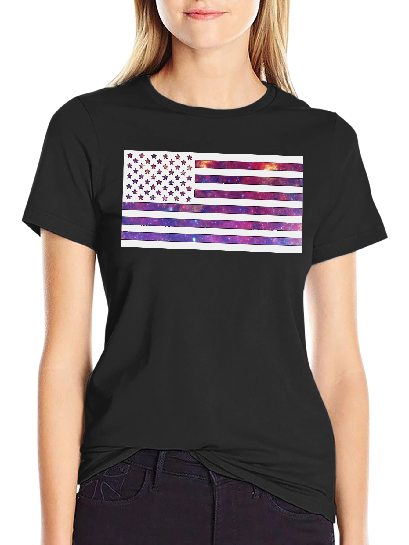 Galaxy American Flag Graphic Tee - Black
