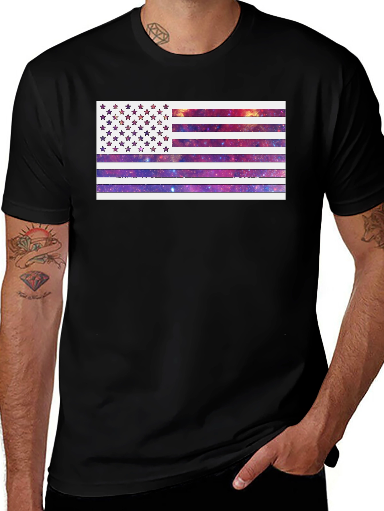Galaxy American Flag Graphic Tee - Black