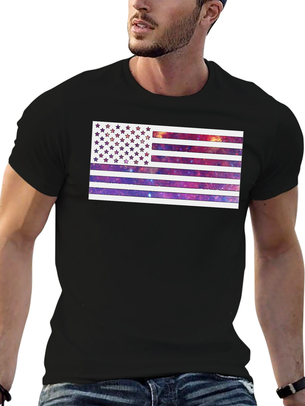 Galaxy American Flag Graphic Tee - Black