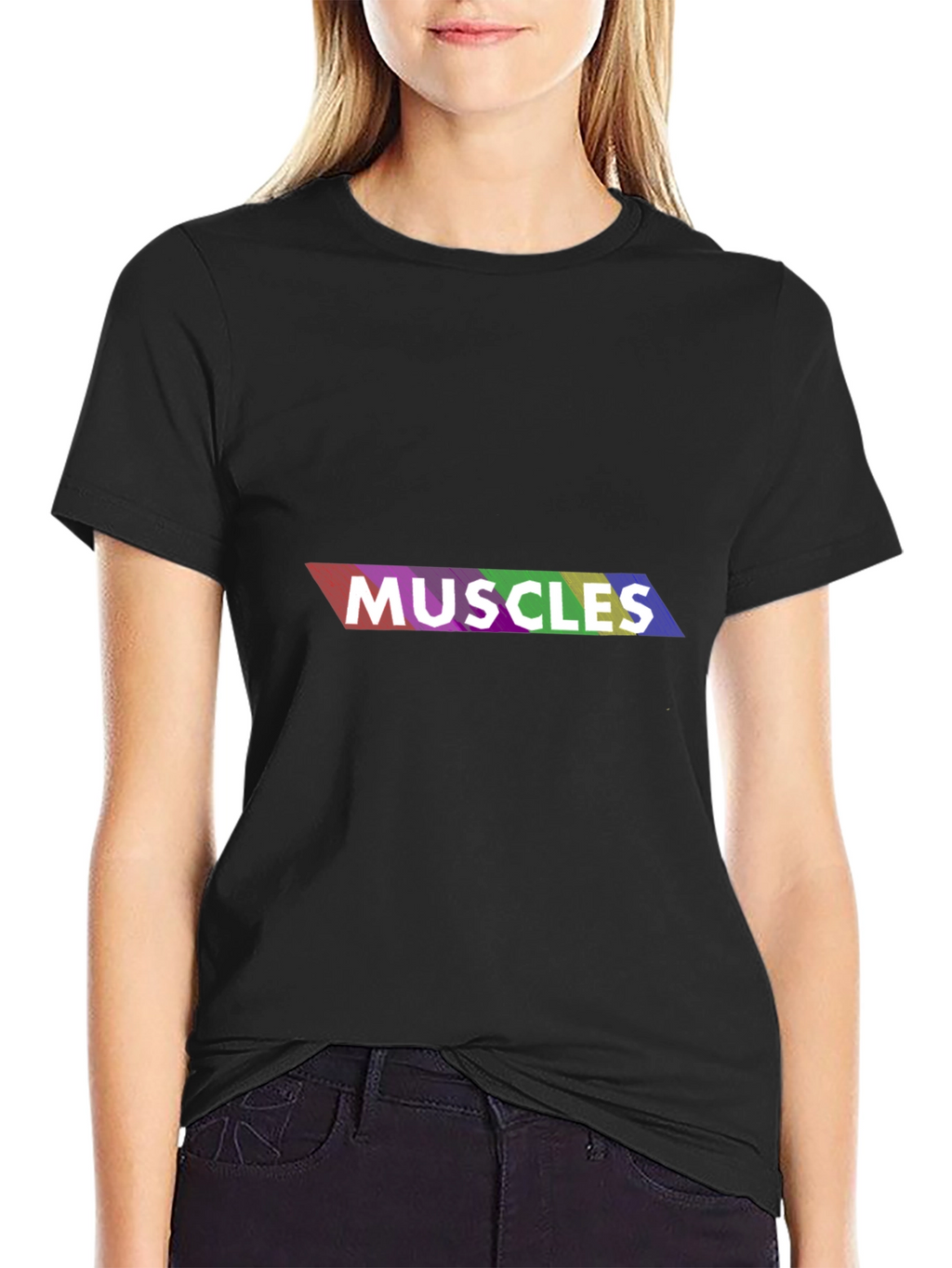 Rainbow Muscles Graphic Print T-Shirt - Black