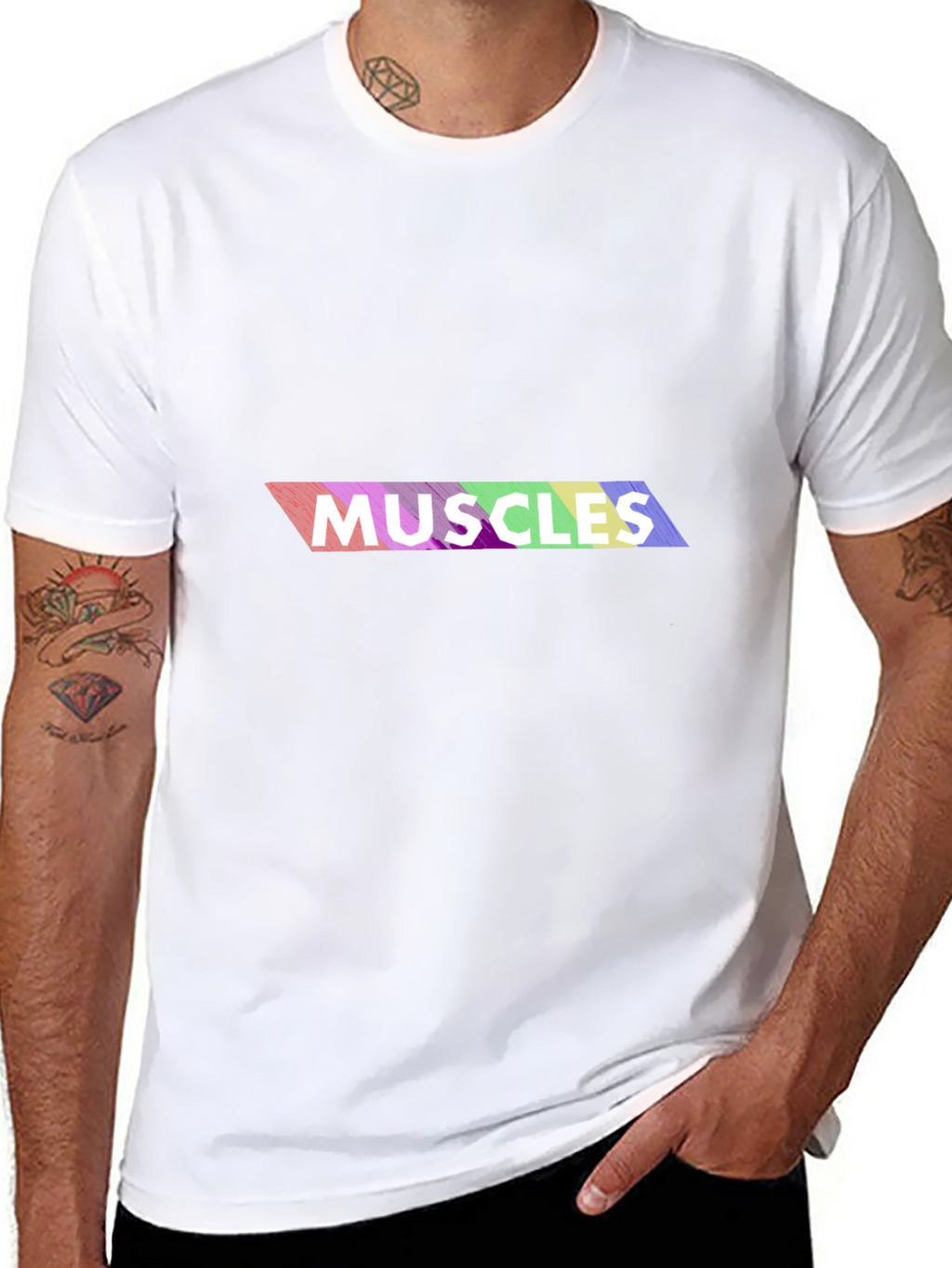 Rainbow Muscles Graphic Print T-Shirt - Black