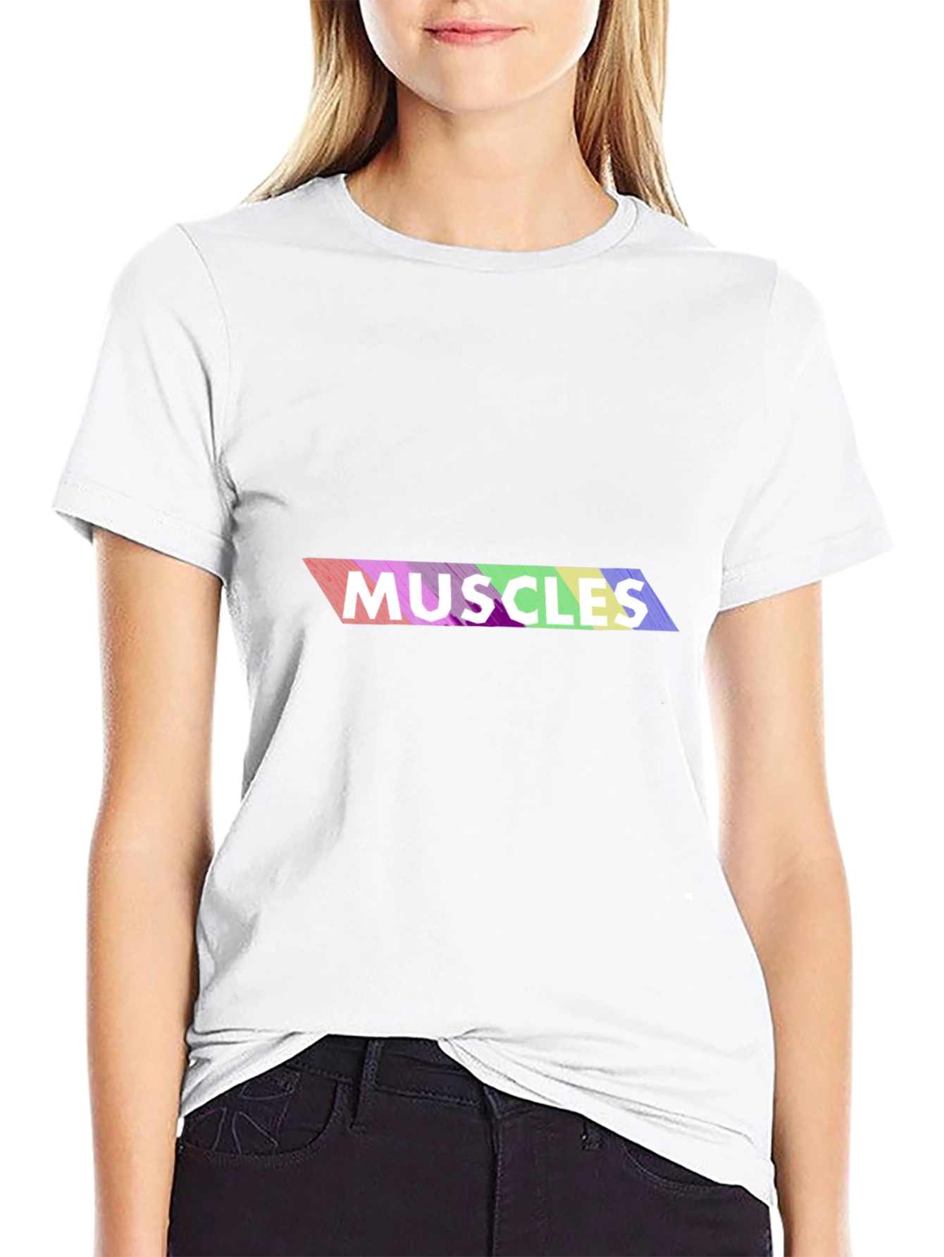 Rainbow Muscles Graphic Print T-Shirt - Black