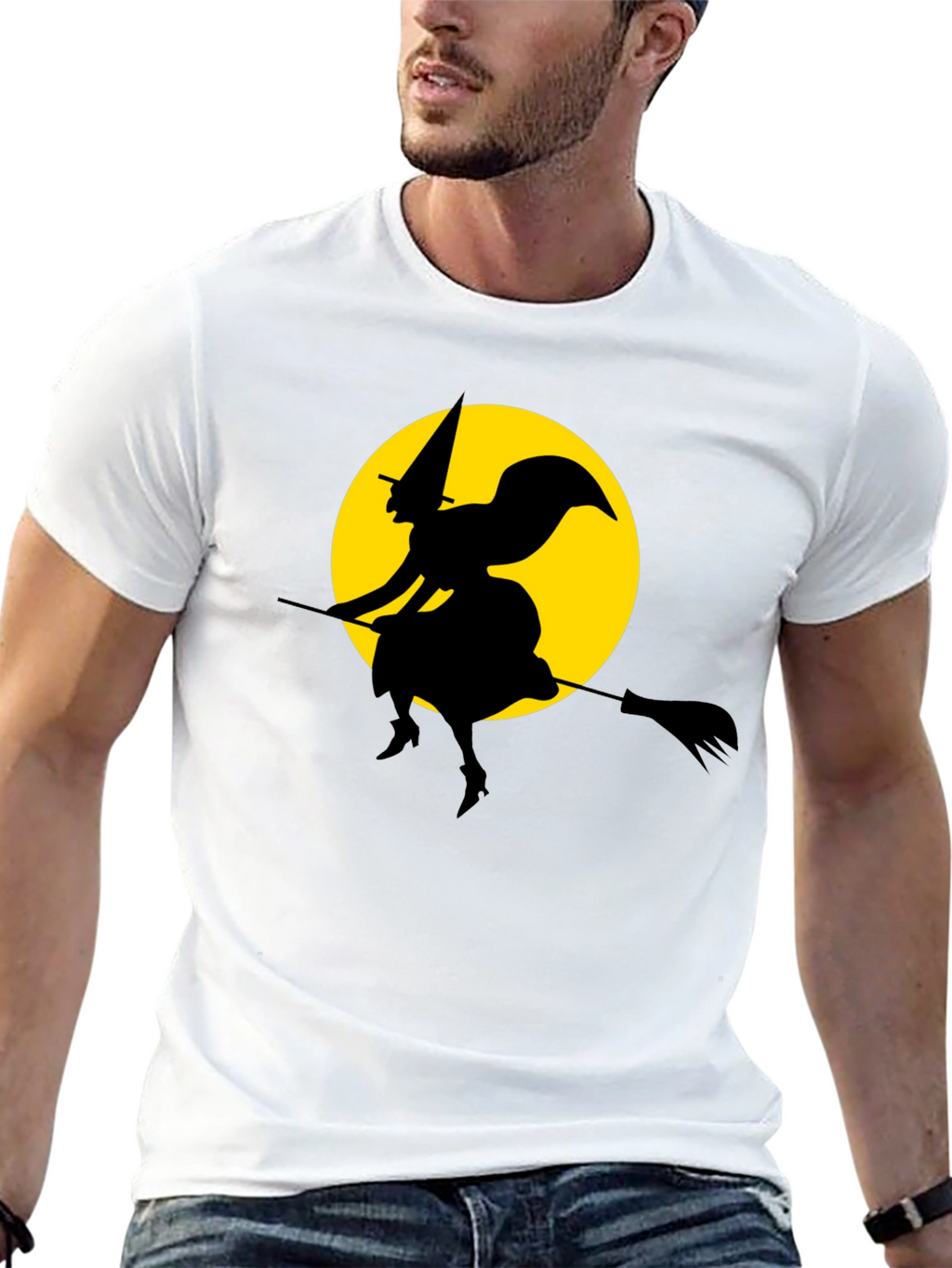Witch on Broomstick T-Shirt - Spooky Halloween Tee