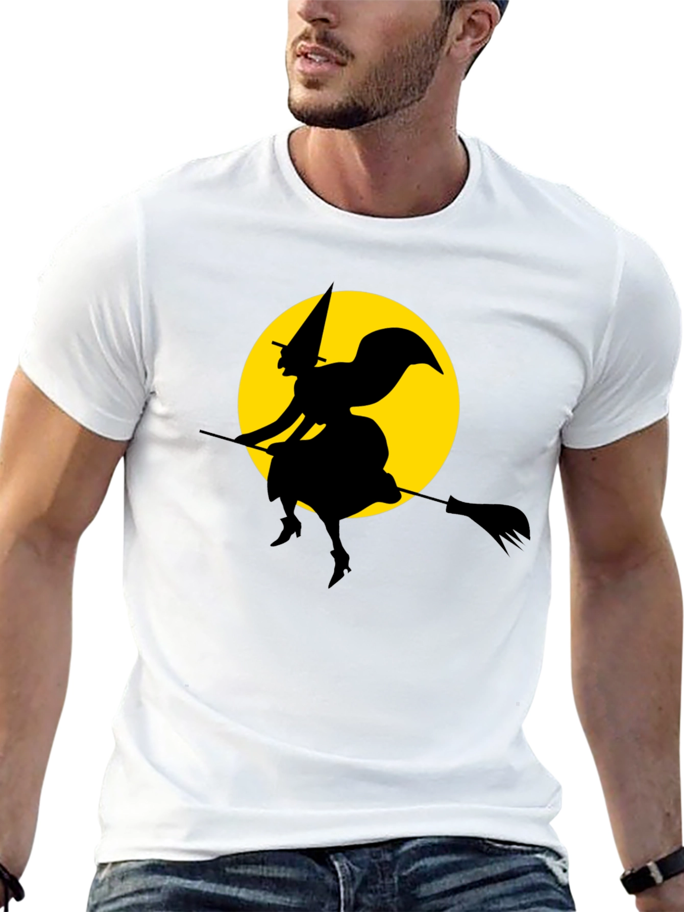 Witch on Broomstick T-Shirt - Spooky Halloween Tee