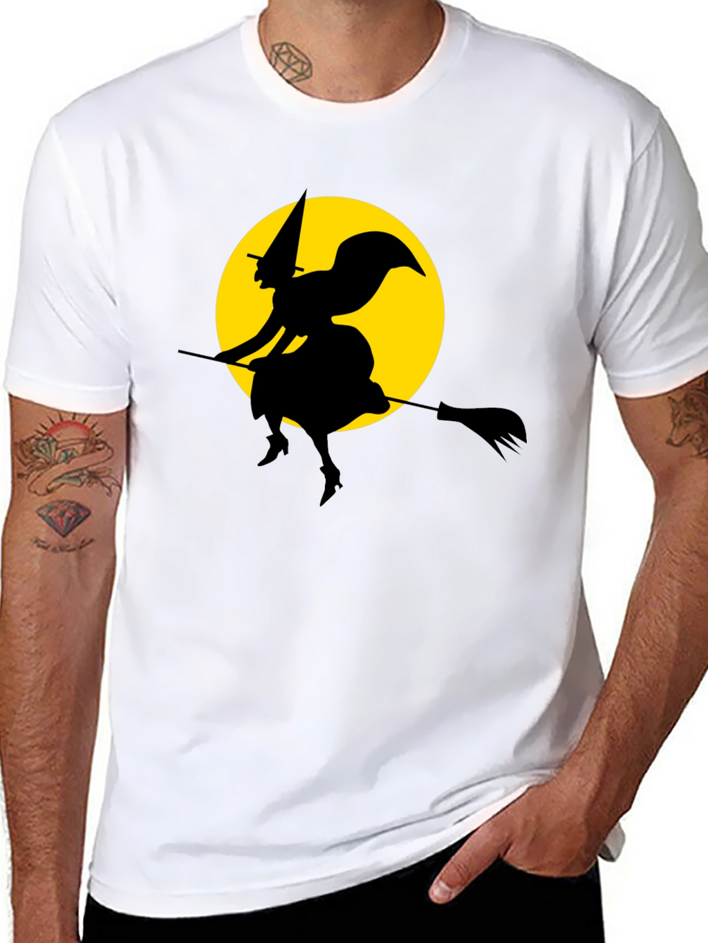 Witch on Broomstick T-Shirt - Spooky Halloween Tee