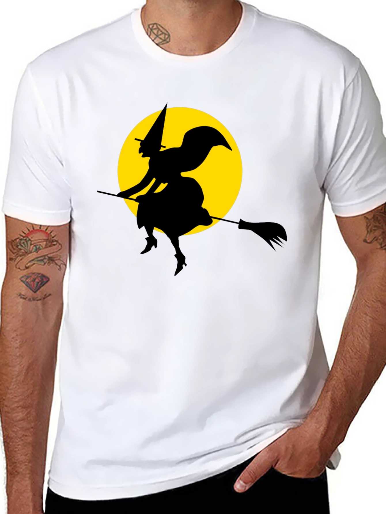 Witch on Broomstick T-Shirt - Spooky Halloween Tee