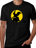 Witch on Broomstick T-Shirt - Spooky Halloween Tee