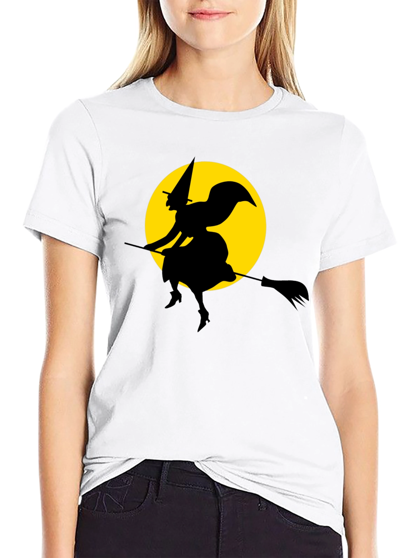 Witch on Broomstick T-Shirt - Spooky Halloween Tee