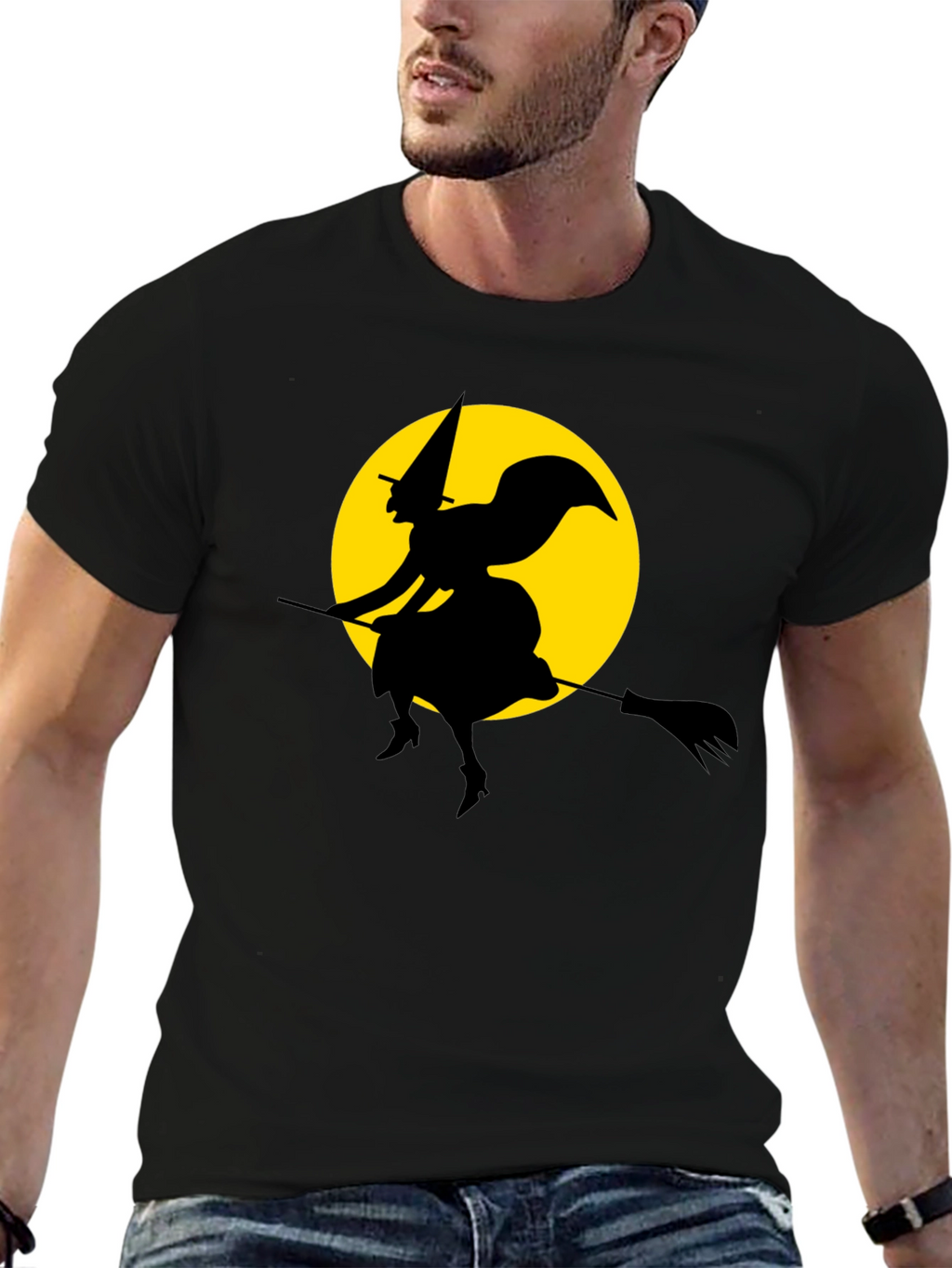 Witch on Broomstick T-Shirt - Spooky Halloween Tee