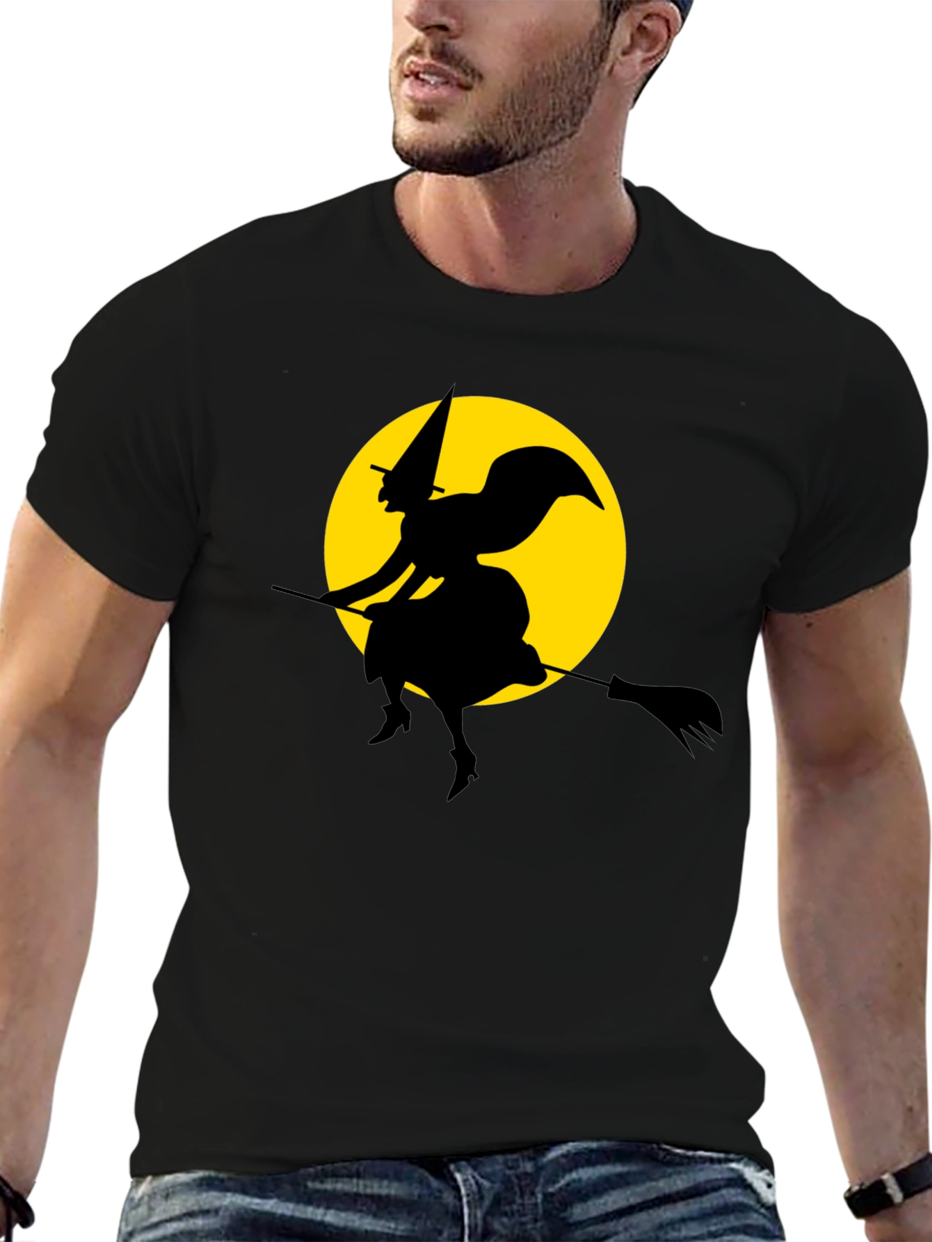 Witch on Broomstick T-Shirt - Spooky Halloween Tee