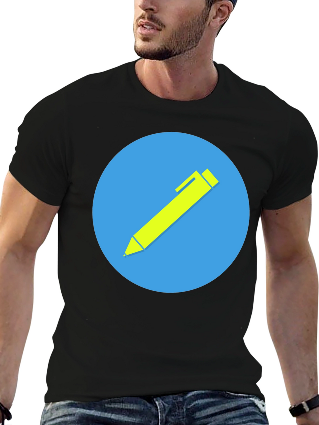Stylish Black T-Shirt with Creative Pen Graphic